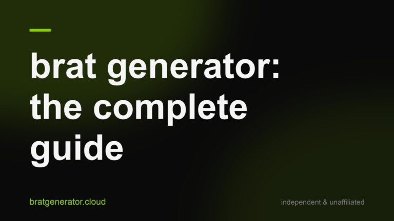 Dark title card with a soft green glow: brat generator: the complete guide to every control and setting, in white lowercase type with a lime rule